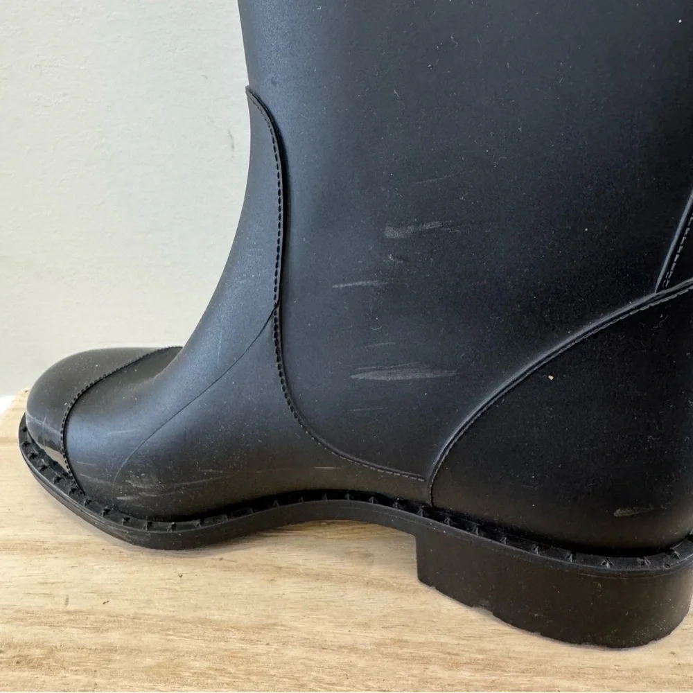 Tommy Hilfiger Black Calf Height Stripe Top Rain Boots 7